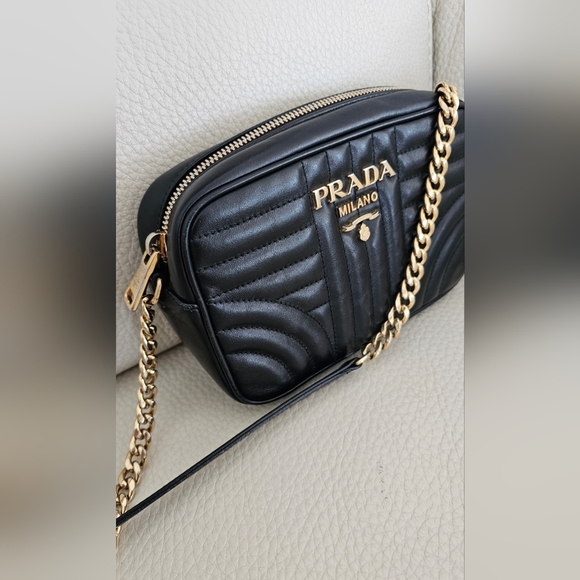 Authentic Prada Diagramme Crossbody Black Calf Leather Dust bag Receipt Card - Picture 2 of 14